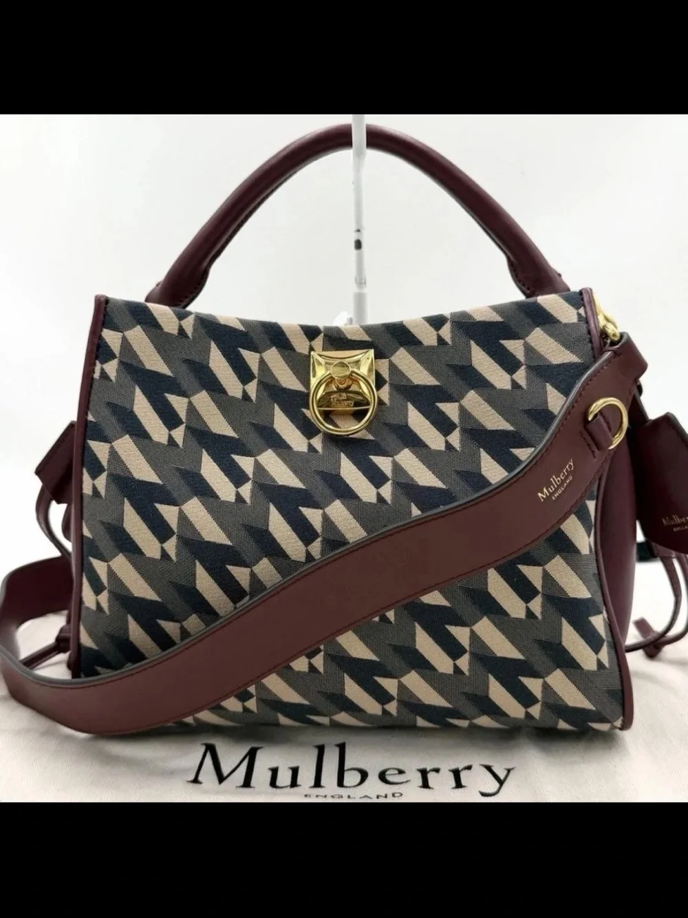 Mulberry Burgundy Geometric Print Top-Handle Bag